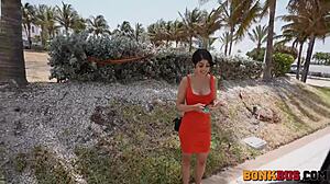 sexy engineer girl measures huge tools in wild car setting