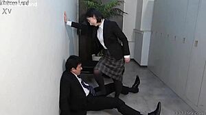 Japanese office lady dominates with face sitting and foot play at work.