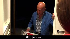 horny teen sucks old man's cock then gets fucked doggystyle at home