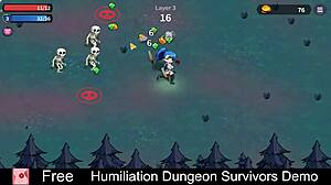 Detailed humiliation in dungeon survivors game with erotic monster femdom scenes.