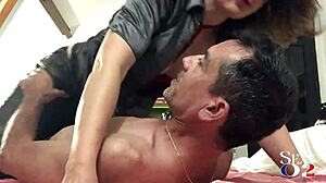 i fucked white amateur milf in green leather pants and red satin bodysuit