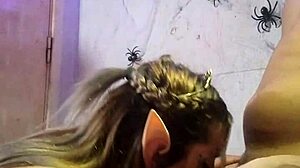 halloween elf girl loves deepthroating that big black dick hard