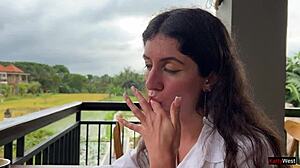 Eating pizza with cum on my face in a public cafe