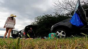 Girls Try On Lingerie Outdoors Without Panties