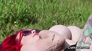 Naughty looker gets cumshot on her face sucking all the load