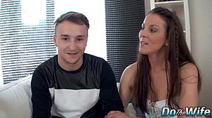 housewife valentina ross rides hard for creampie. her cuck husband just watches nearby.