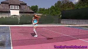 Tennis Teen RUBS Her PUSSY Hard On The Court.