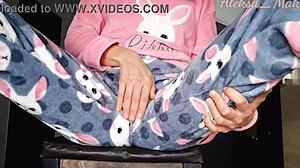 Horny Teen Stepdaughter in Pajamas Teases with Small Boobs and Pussy Play