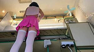 Super Sexy Slim 18+ Chick in Pear Thongs Working Outdoors