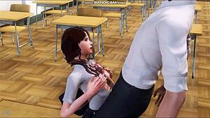 Brunette Student Sucks Teacher's Cock Intensely In Classroom