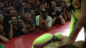 Russian brunette dives into shaved pussy intensely