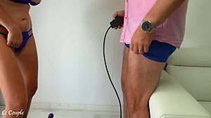 Why is the wife riding the Sybian while sucking dick for cumshot?