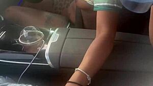 I was playing with his big black cock in the car, giving a sloppy blowjob.