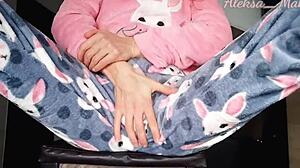 Horny Teen Stepdaughter in Pajamas Teases with Small Boobs and Pussy Play