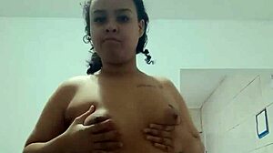 Brunette teen exhibits her big ass and touches herself on camera.