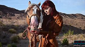 All natural redhead milf babe Odette enjoys the outdoors and strips naked in nature