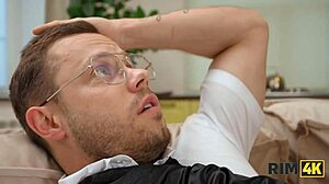 luxury rimjob session with a nerdy blonde in stockings