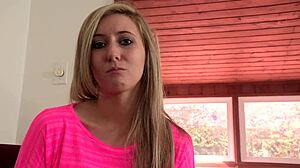 Blonde teen Lilly Banks rides hard for daddy’s eyes