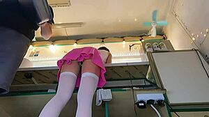 Super Sexy Slim 18+ Chick in Pear Thongs Working Outdoors