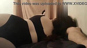 The boss in lingerie gets sucked on webcam