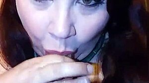 BBW milf sucks cock with big tits on display.