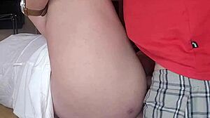 Cute hairless babe exposes nipples before close-up pussy fucking