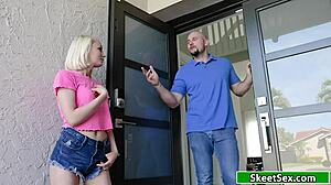 petite blonde teen 18+ takes on a monster cock for cash in wild action