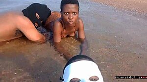 Young couple's wet beach sex with tight pussy