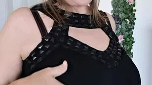 stepmother teases stepson with huge natural tits in lingerie