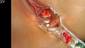 hey, wanna see this sexy blonde babe squirt with a speculum?