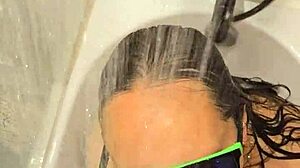 my hot wife's bath blowjob and handjob with fiery nails