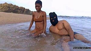 Young couple's wet beach sex with tight pussy