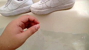 shoejob and shoe creampie masturbating him with my shoes and making him fuck my shoes till cumming