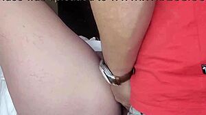 Cute hairless babe exposes nipples before close-up pussy fucking