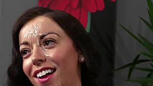 Slutty Model Receives Bukkake Cum Load On Her Face And Gulps It All