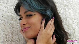 Petite teen shows her perfect body in casting, then swallows for father-in-law.