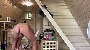 Blonde feels rough pleasure in lingerie with monster cock