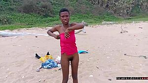 Young couple's wet beach sex with tight pussy