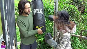 Petite Teen Practices Boxing And Sucks Neighbor's Cock