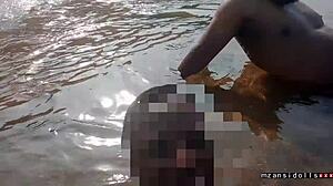 Young couple's wet beach sex with tight pussy