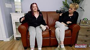 Skinny blonde and coed cutie Bella share a toy to play with.