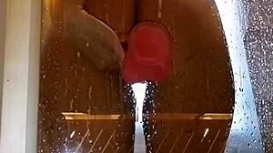 girl rips clothes and plays with pink toy in shower 😏