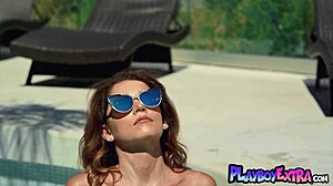 Muse Ali Rose, a skinny brunette, casually slips out of her tiny bikini outdoors.