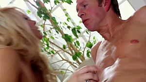 I'm fucking this big-titted blonde milf, riding her wet pussy deep and cumming in her mouth after muff diving.