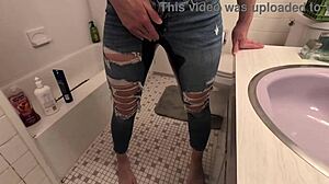 amateur pee desperation and golden shower with girlfriend 😈