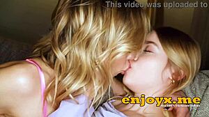 Petite platinum-blonde and mega-slut use massager for orgasmic girl girl action