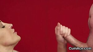 spicy babe eats all the cum on her face