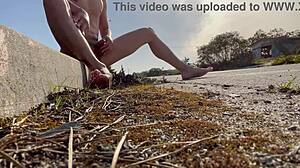 Quick Cum Outdoors Naked After Being Seen by Two People