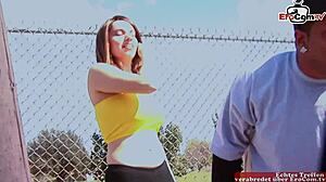 Big Black Cock Stretches Brunette Slut's Tight Pussy