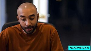 Ebony masseuse gives wet nuru massage to horny client